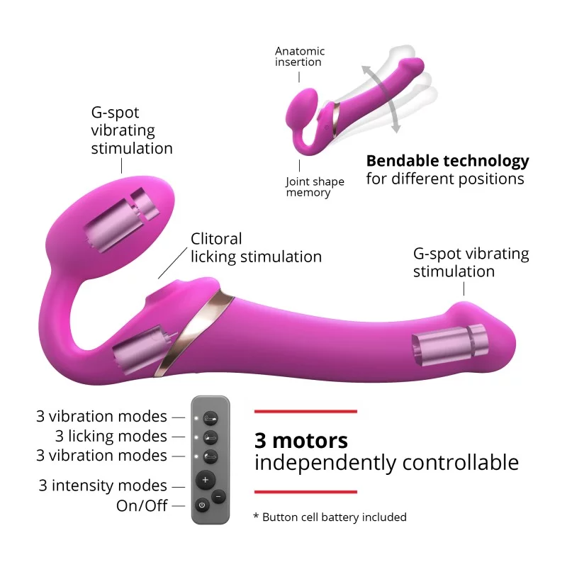 MULTI ORGASM BENDABLE STRAP-ON - M - FUCHSIA