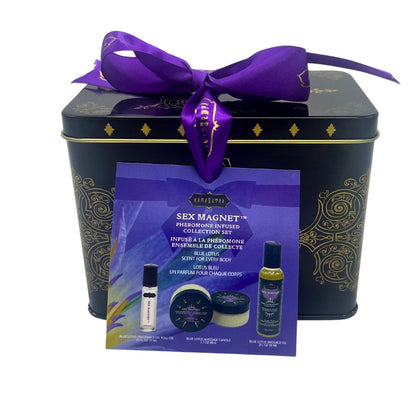 Sex Magnet Pheromone BLUE LOTUS Gift Set Includes   Roll On Fragrance, Massage Oil,  Massage Candle