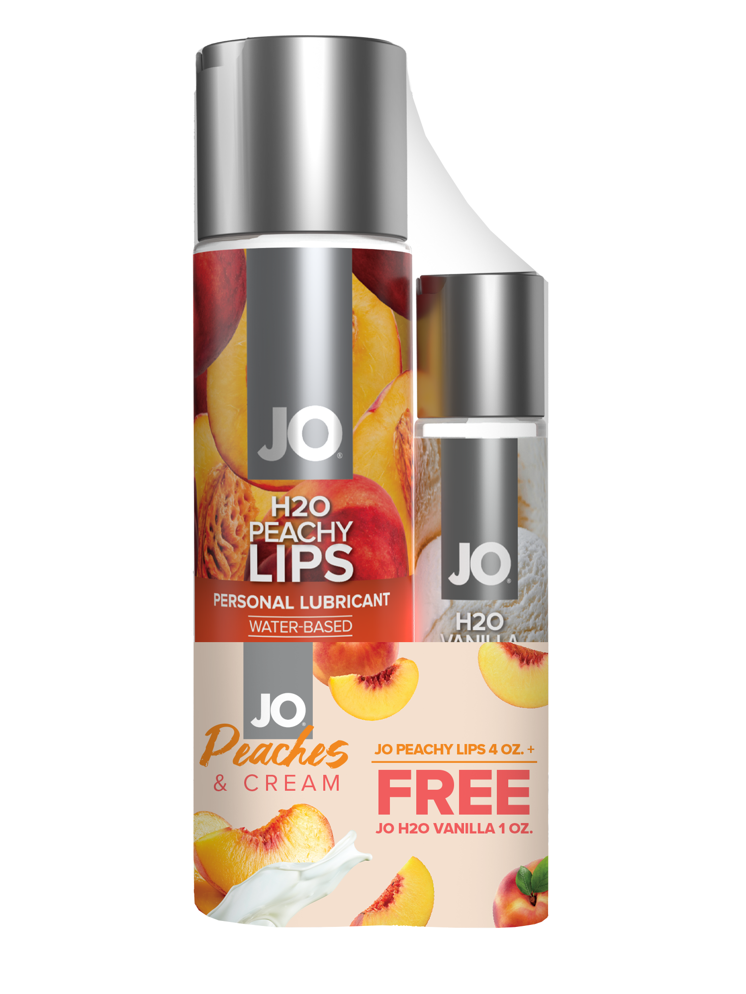 JO Peaches & Cream - JO Peachy Lips 4 fl.oz. + GWP JO H2O Vanilla 1 fl.oz